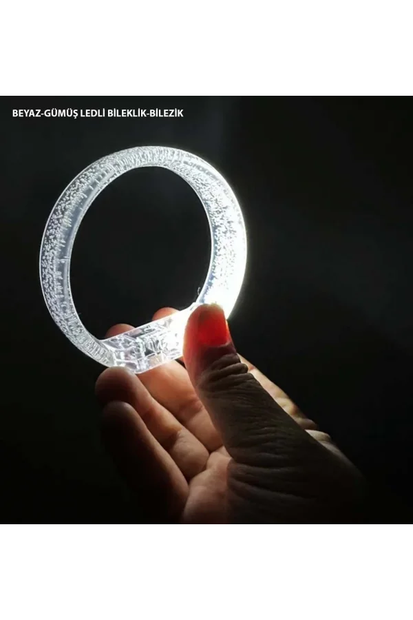 Beyaz-gümüş Led Işıklı Baskı Yapılabilen Pilli Bileklik Bilezik 1,5 Cm Genişlik