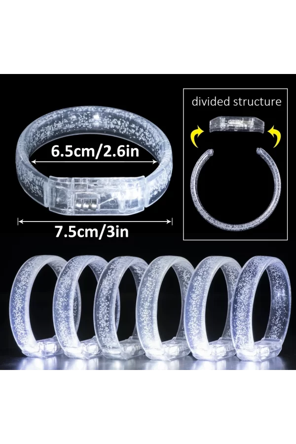 Beyaz-gümüş Led Işıklı Baskı Yapılabilen Pilli Bileklik Bilezik 1,5 Cm Genişlik