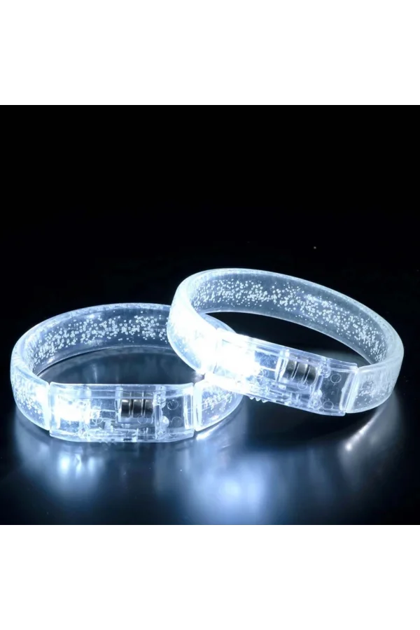 Beyaz-gümüş Led Işıklı Baskı Yapılabilen Pilli Bileklik Bilezik 1,5 Cm Genişlik