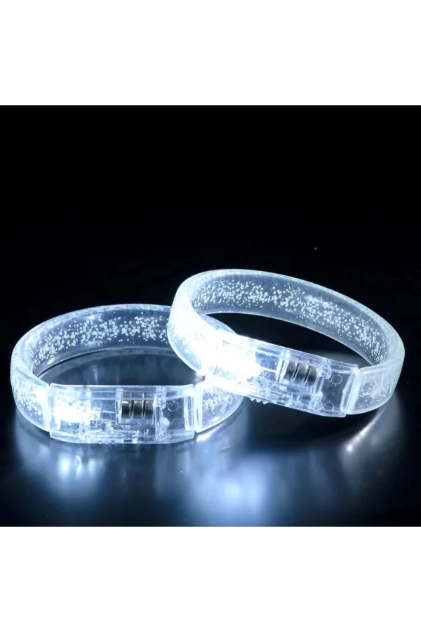 Beyaz-gümüş Led Işıklı Baskı Yapılabilen Pilli Bileklik Bilezik 1,5 Cm Genişlik