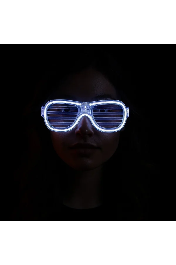 Beyaz Led Işıklı Parti Gözlüğü - Neon Glow Şerit Gözlük 3 Modlu
