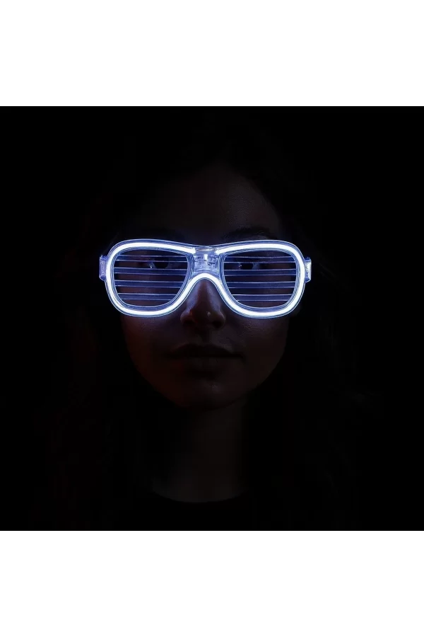 Beyaz Led Işıklı Parti Gözlüğü - Neon Glow Şerit Gözlük 3 Modlu