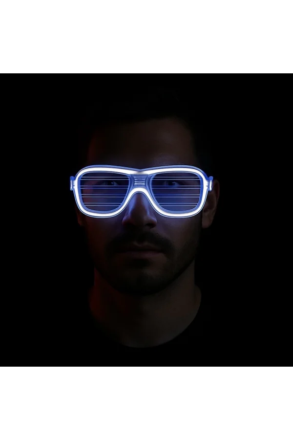 Beyaz Led Işıklı Parti Gözlüğü - Neon Glow Şerit Gözlük 3 Modlu
