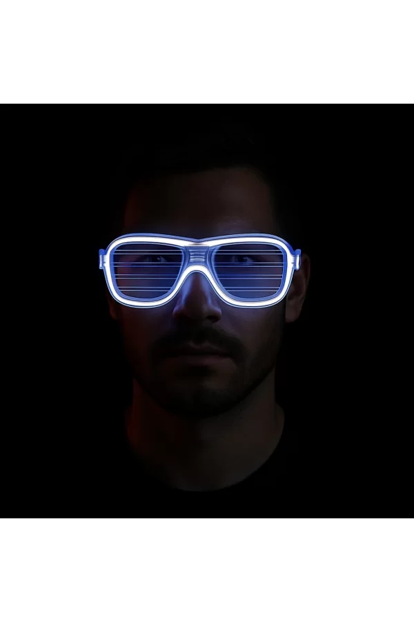 Beyaz Led Işıklı Parti Gözlüğü - Neon Glow Şerit Gözlük 3 Modlu