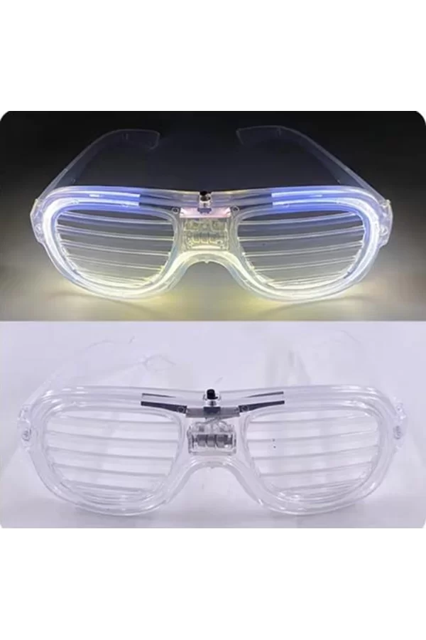 Beyaz Led Işıklı Parti Gözlüğü - Neon Glow Şerit Gözlük 3 Modlu