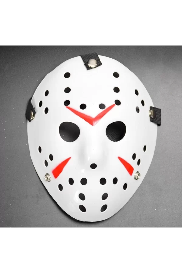 Beyaz Renk Kırmızı Çizgili Tam Yüz Hokey Jason Maskesi Hannibal Maskesi