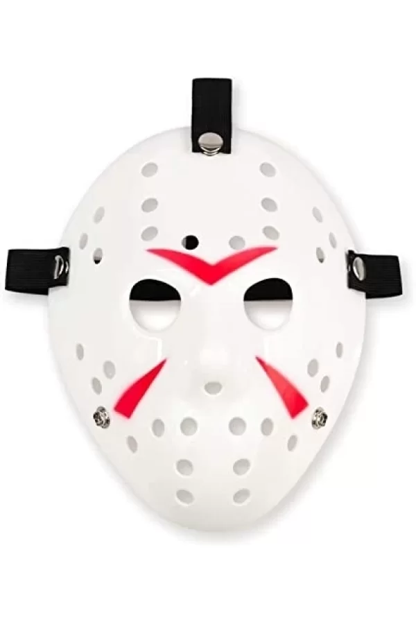 Beyaz Renk Kırmızı Çizgili Tam Yüz Hokey Jason Maskesi Hannibal Maskesi
