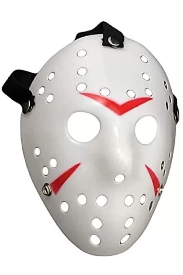 Beyaz Renk Kırmızı Çizgili Tam Yüz Hokey Jason Maskesi Hannibal Maskesi