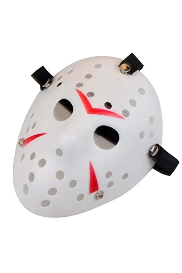 Beyaz Renk Kırmızı Çizgili Tam Yüz Hokey Jason Maskesi Hannibal Maskesi
