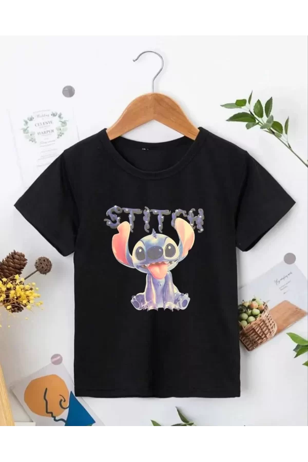 Luz&Pos Bisiklet Yaka Kısa Kol Çocuk Baskılı T-shirt - Siyah