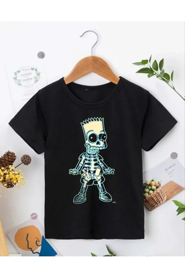 Luz&Pos Bisiklet Yaka Kısa Kol Çocuk Baskılı T-shirt - Siyah
