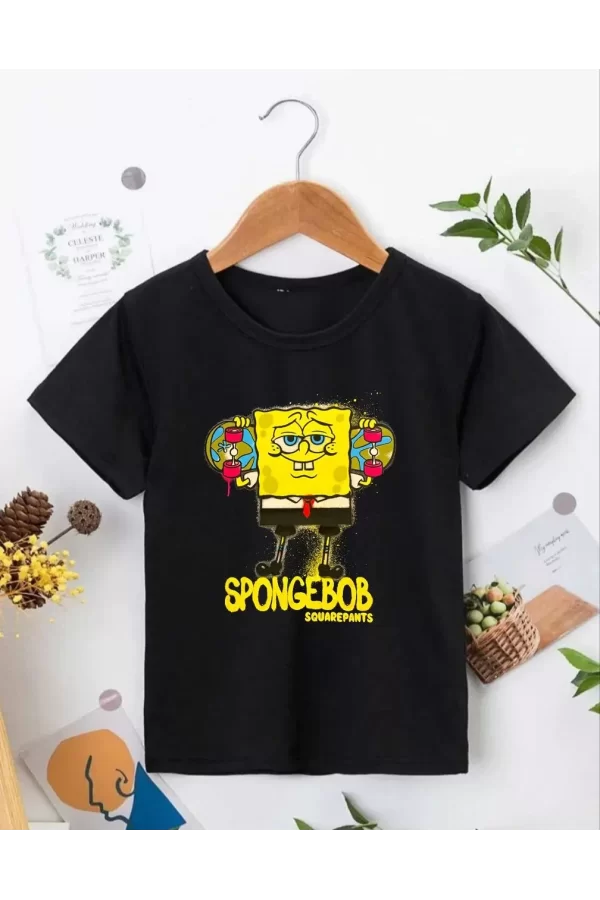 Luz&Pos Bisiklet Yaka Kısa Kol Çocuk Baskılı T-shirt - Siyah