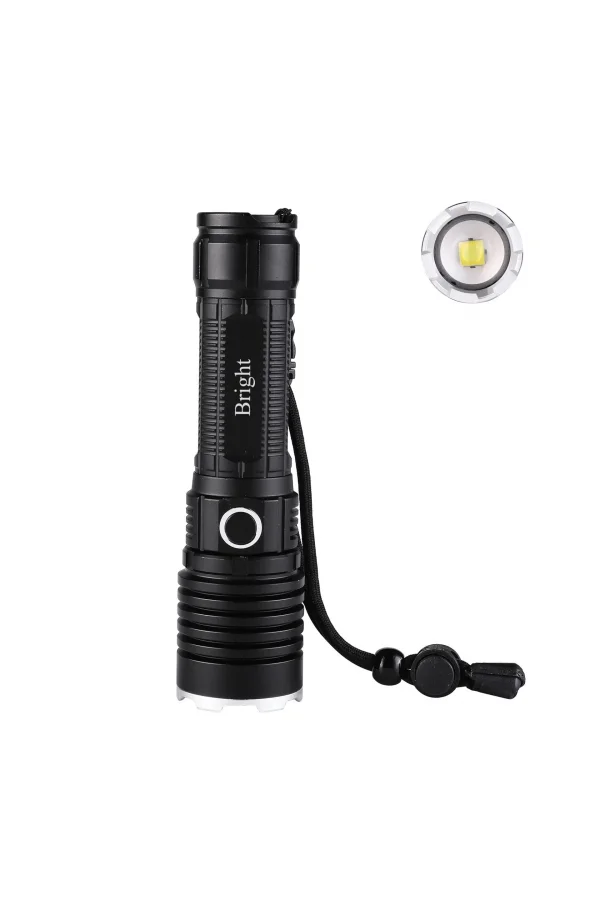 Bright Ght-5761 Xp90 Led 3 Mod Zoomlu Yağmur Suyu Geçirmez Şarjlı El Feneri 26650 Pilli