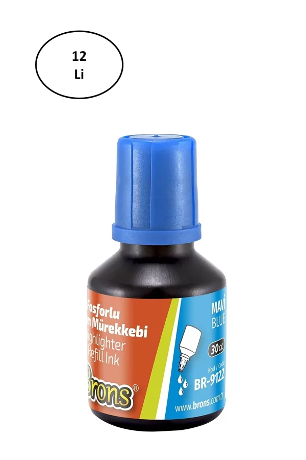 Brons 30 ml Fosforlu Kalem Mürekkebi Mavi 12li