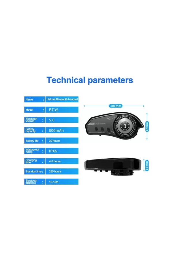 Bt35 Kask Kulaklık Bluetooth 5.0 Motosiklet Interkom Su Geçirmez Kablosuz Kulaklık