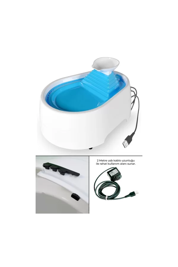 Cado Pet Kedi Köpek Su Pınarı Şelale 2 Litre - 5 volt ( usb'li ) Mavi