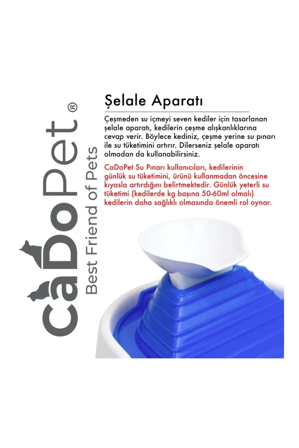 Cado Pet Kedi Köpek Su Pınarı Şelale 2 Litre - 5 volt ( usb'li ) Mavi