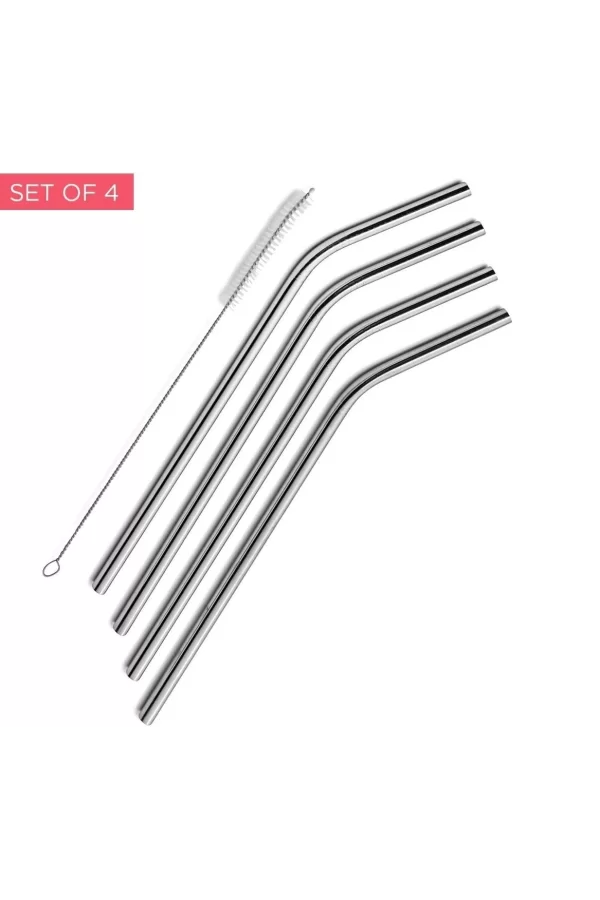 Çelik Pipet Paslanmaz Çelik Metal Meşrubat Pipeti Ve Pipet Temizleme Fırçası Seti 5 Parça