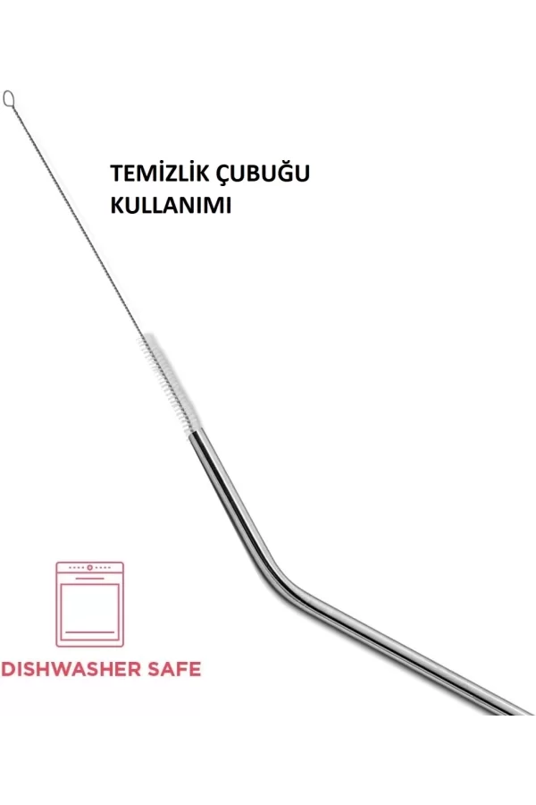 Çelik Pipet Paslanmaz Çelik Metal Meşrubat Pipeti Ve Pipet Temizleme Fırçası Seti 5 Parça