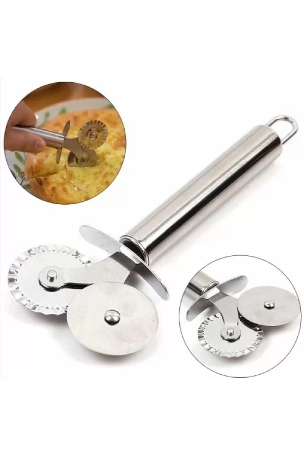 Çift Başlı Metal Pizza Kesici Ve Hamur Ruleti