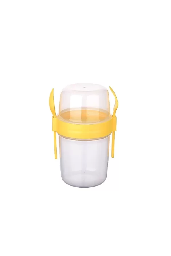 Çift Hazneli - Çatal Kaşıklı Portatif Müsli -atıştırmalık Kabı 800 Ml