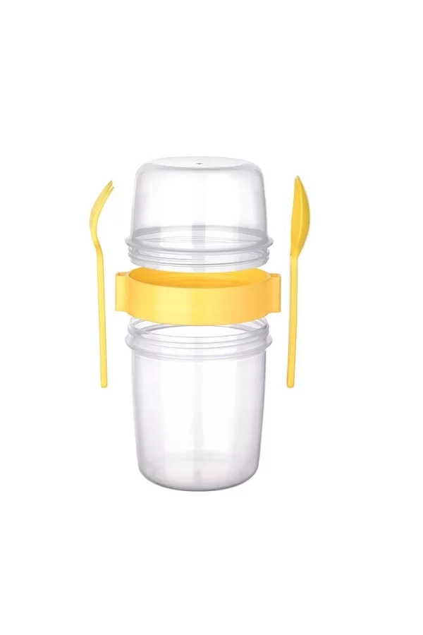 Çift Hazneli - Çatal Kaşıklı Portatif Müsli -atıştırmalık Kabı 800 Ml