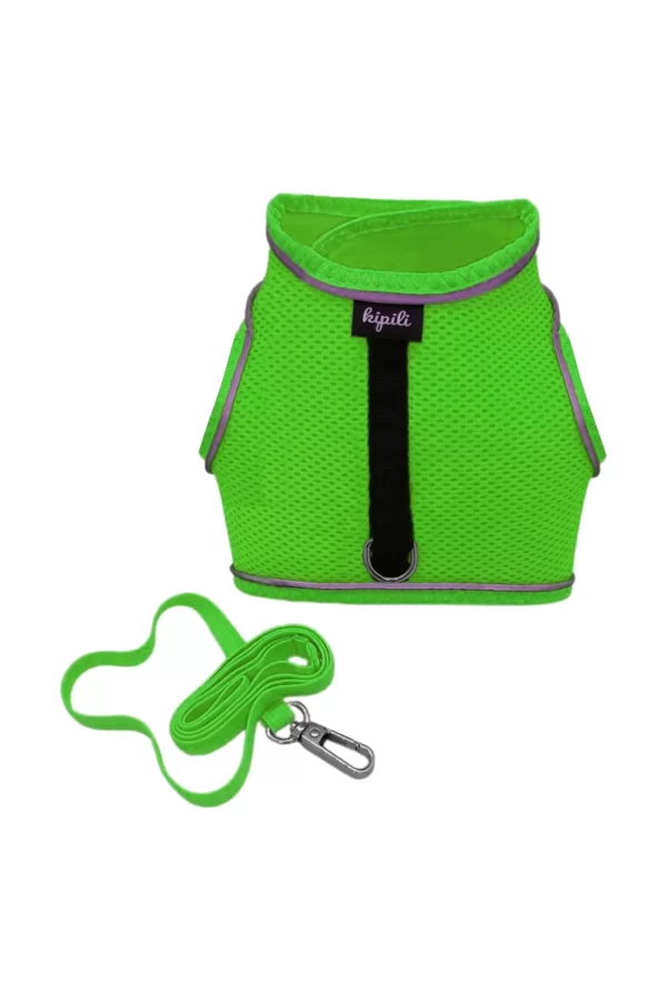 Çift Kilitli Sportif Kedi Köpek Göğüs Tasma Seti 30-38 cm Small Yeşil