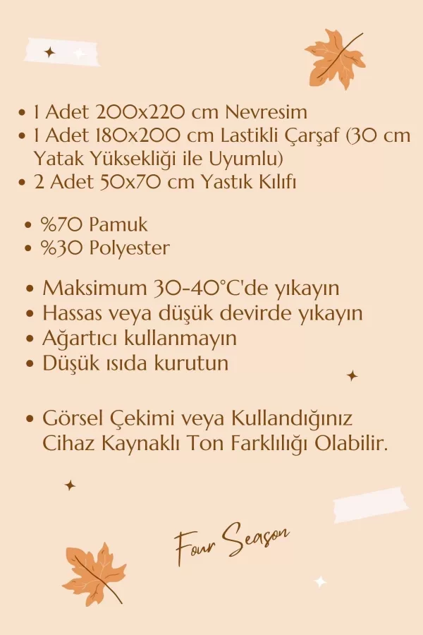Çift Kişilik Lastikli Çarşaflı Nevresim Takımı Pamuklu Four Season Hardal Gri