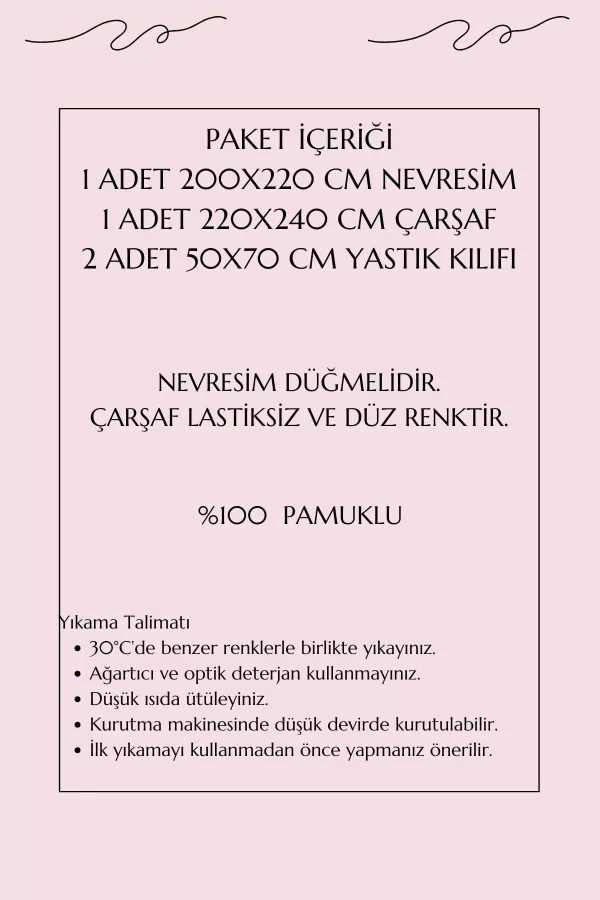 Çift Kişilik Ranforce Nevresim Takımı &#37;100 Pamuklu Şimal Pembe