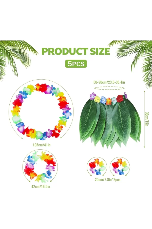 Çocuk Hawaii Kostüm Seti - Yaprak Etek  Hawaii Set - 5 Parça