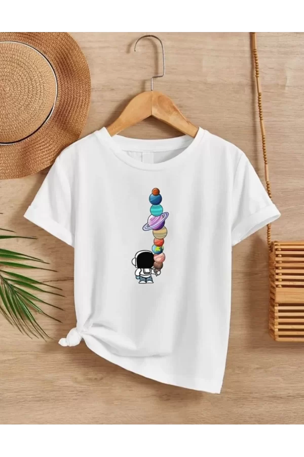 Luz&Pos Çocuk Unisex Baskılı T-shirt - Beyaz