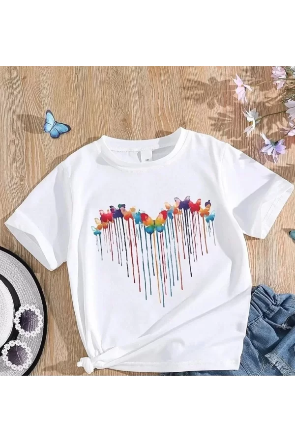 Luz&Pos Çocuk Unisex Baskılı T-shirt - Beyaz