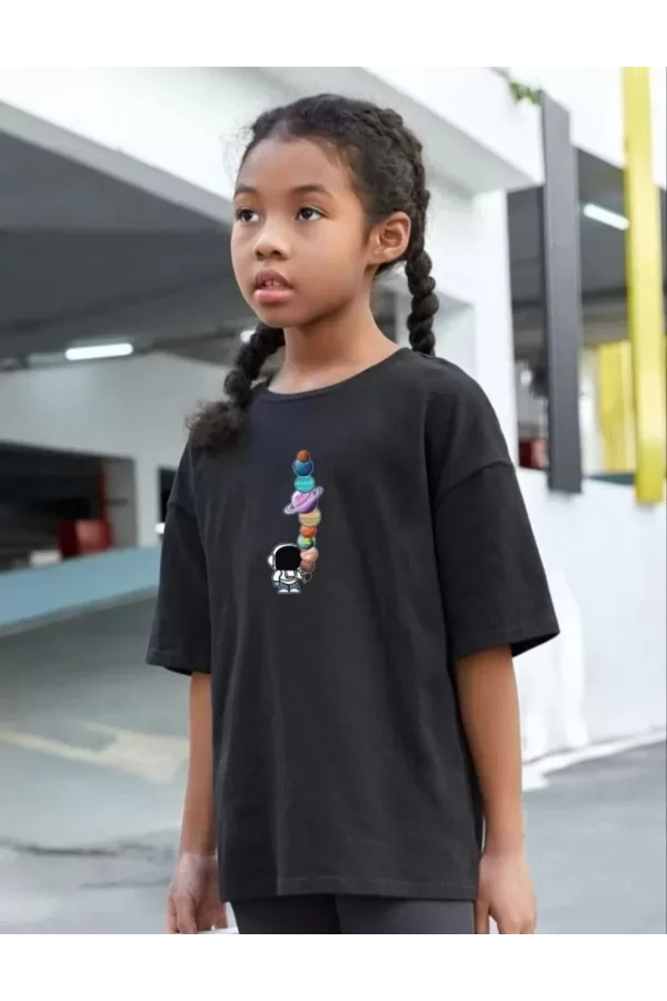Luz&Pos Çocuk Unisex Baskılı T-shirt - Siyah