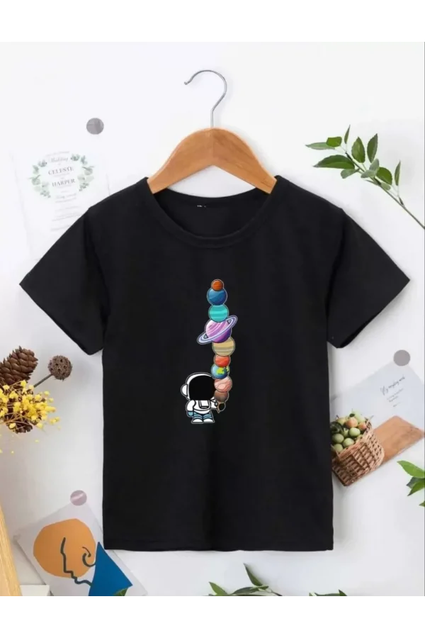 Luz&Pos Çocuk Unisex Baskılı T-shirt - Siyah