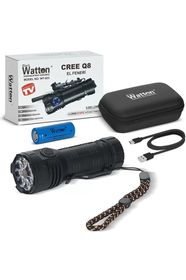 Cree Q8- Xpg 8+1 Led  Şarjlı El Feneri  Wt-623