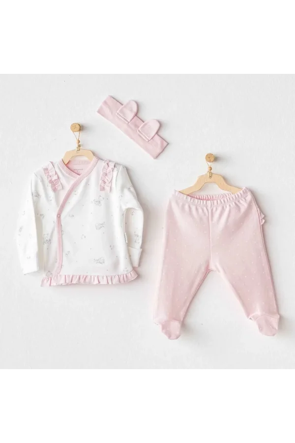 Luz&Pos Cuddly Bunny Bear 3lü Zıbın Set Pink