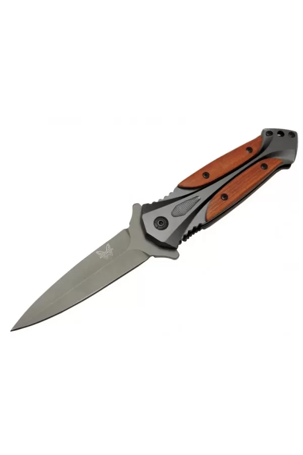 Da27b Gri Sivri Kamp Çakı 20cm - Yarı Otomatik, Kemerlikli, Kutulu, Ahşap - Metal Sap