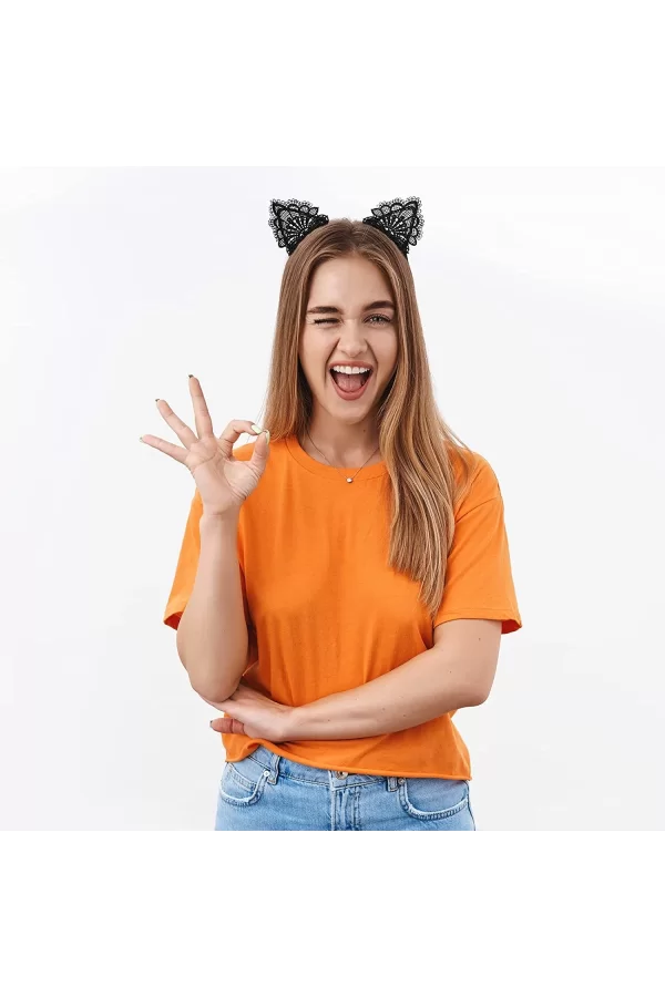 Dantelli Siyah Kedi Tacı - Vintage Tarz Dantel Kedi Kulak