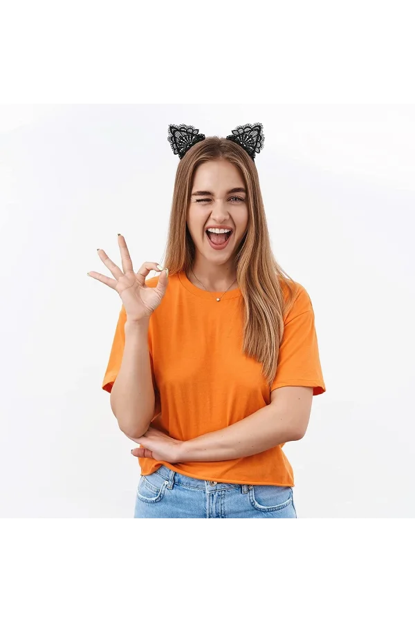 Dantelli Siyah Kedi Tacı - Vintage Tarz Dantel Kedi Kulak