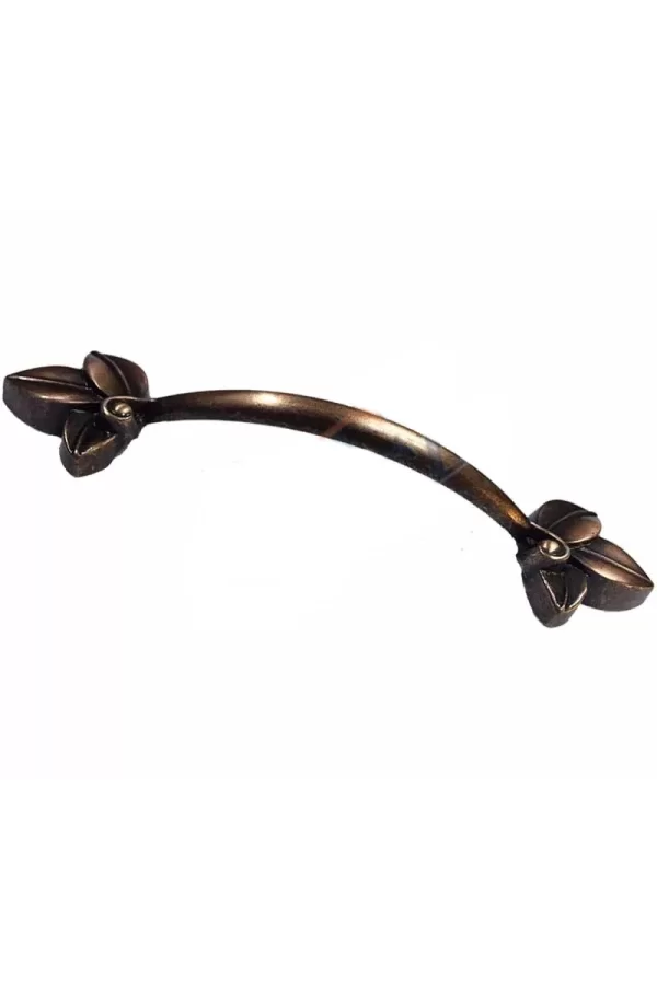 Dekoratif Zamak Yaprak Kulp - 96mm, Eskitme, 1 Adet