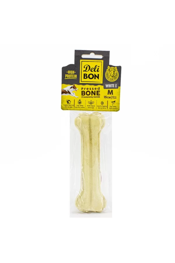 Delibon Deri Köpek Çiğneti Pres Kemik 1x15cm Beyaz