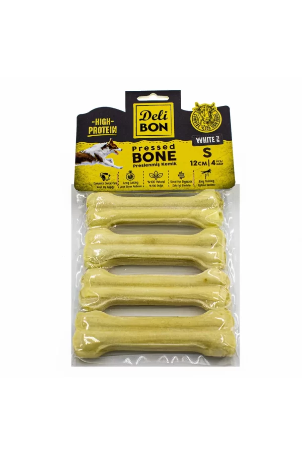 Delibon Deri Köpek Çiğneti Pres Kemik 4x12cm Beyaz