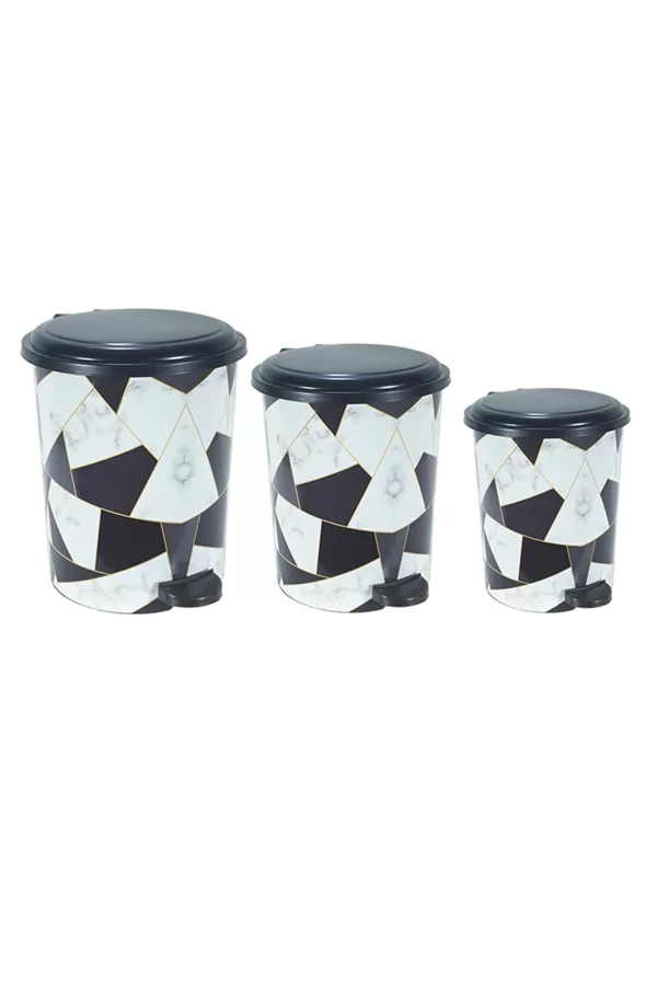 Desenli Pedallı Karışık Desen 3lü Çöp Kovası Takımı Royaleks-M10144