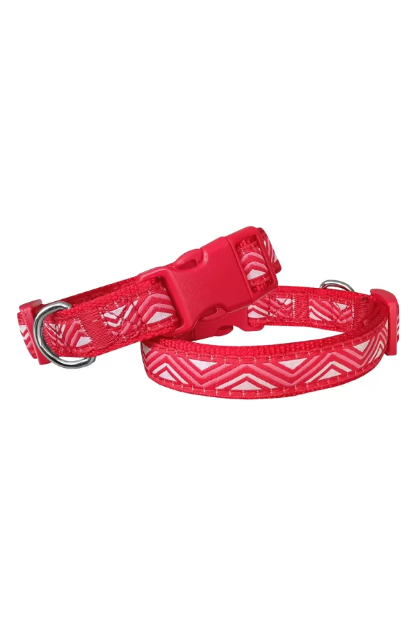 Doggie Dalga Desenli Dokuma Köpek Boyun Tasması 2 cm x 31-47 cm Kırmızı