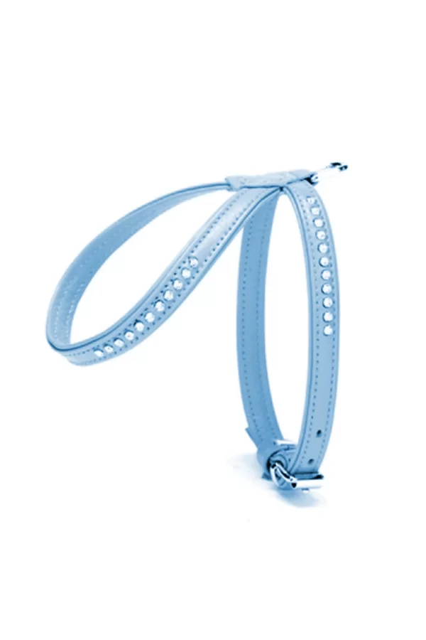Doggie Flotter Swarovski Taşlı Deri Köpek Göğüs Tasması 1,2 x 21-30 cm Mavi