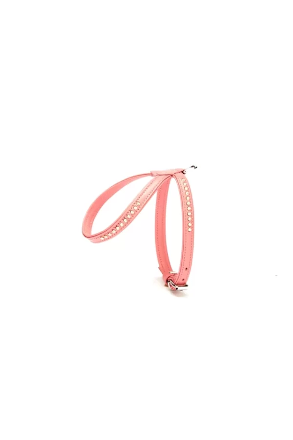 Doggie Flotter Swarovski Taşlı Deri Köpek Göğüs Tasması 1,2 x 21-30 cm Pembe