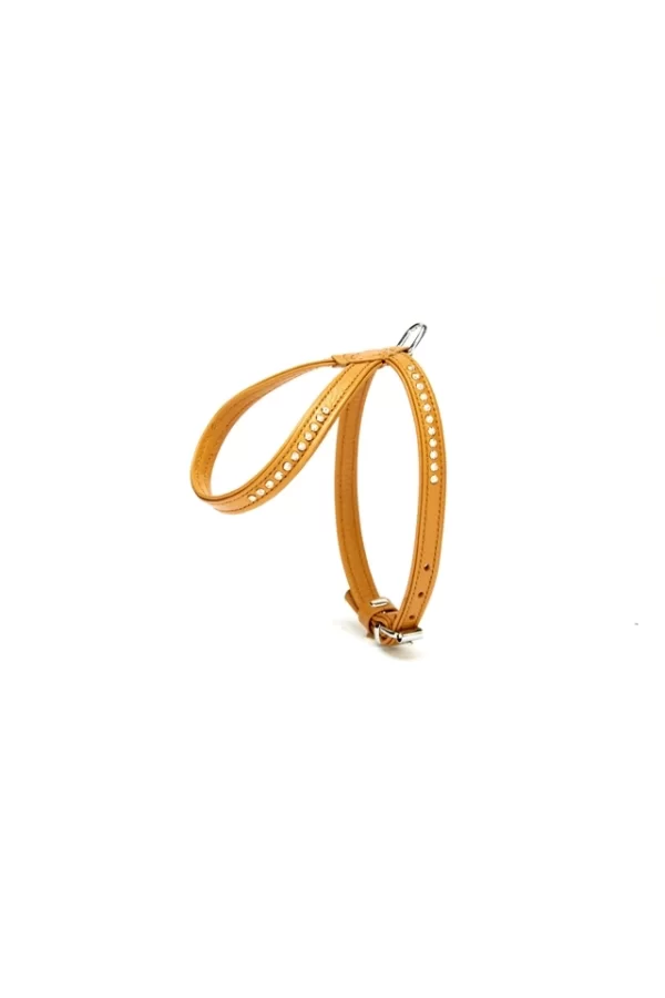 Doggie Flotter Swarovski Taşlı Deri Köpek Göğüs Tasması 1,2 x 25-35 cm Kamel