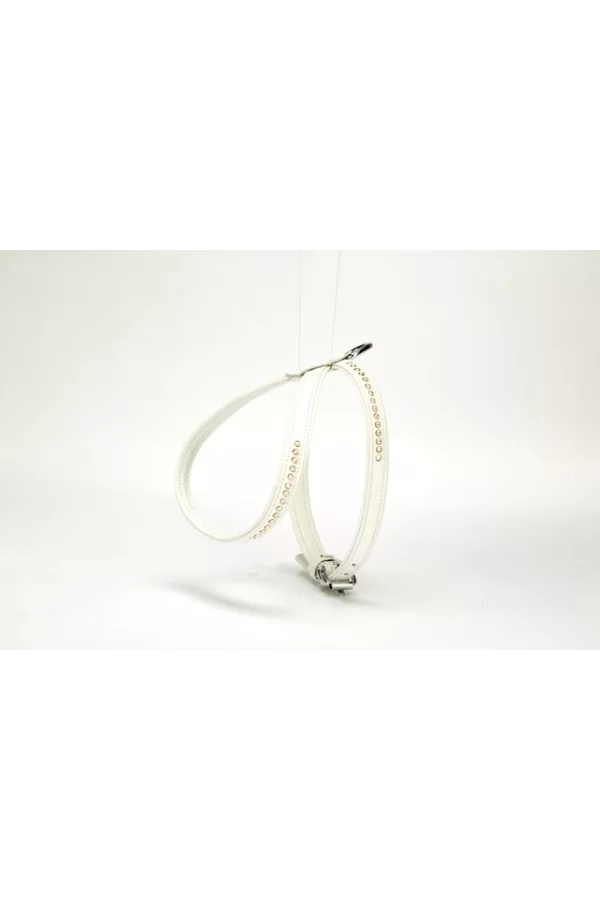 Doggie Flotter Swarovski Taşlı Deri Köpek Göğüs Tasması 1,2 x 29-40 cm Beyaz