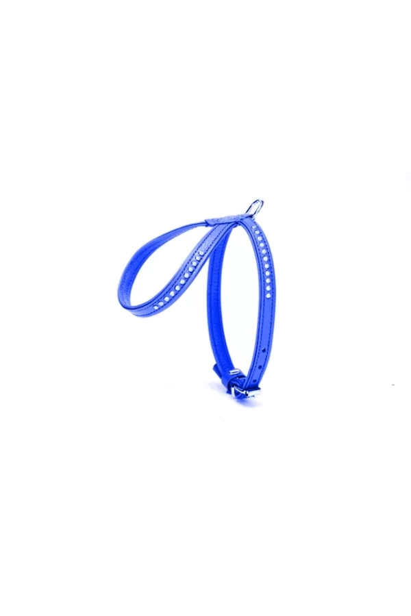 Doggie Flotter Swarovski Taşlı Deri Köpek Göğüs Tasması 1,2 x 29-40 cm Mavi