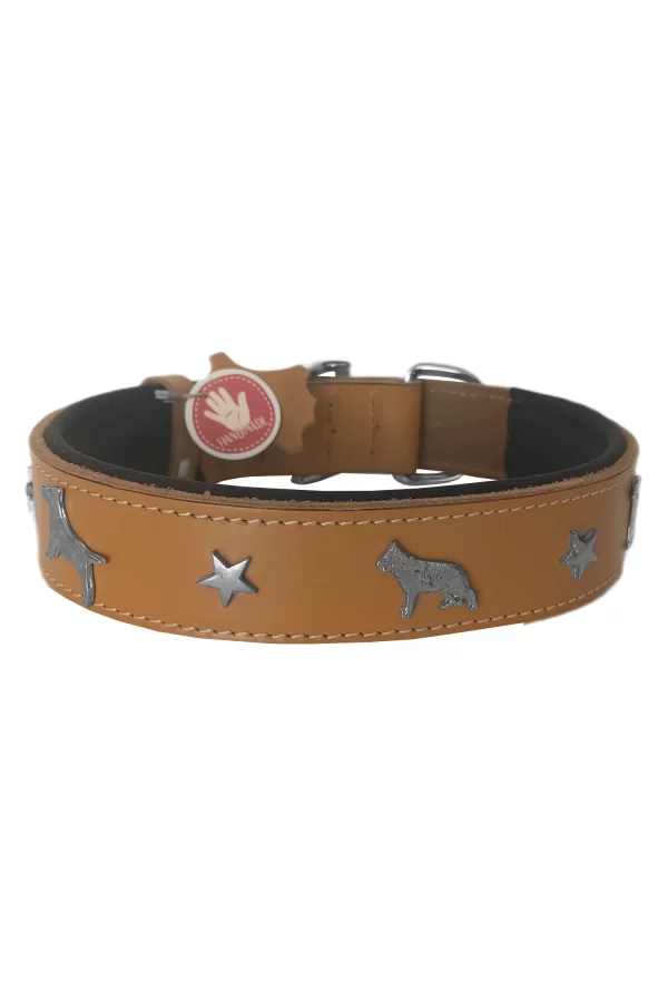 Doggie Konfor Deri Köpek Figürlü Köpek Boyun Tasması 56-64 cm XL Kamel